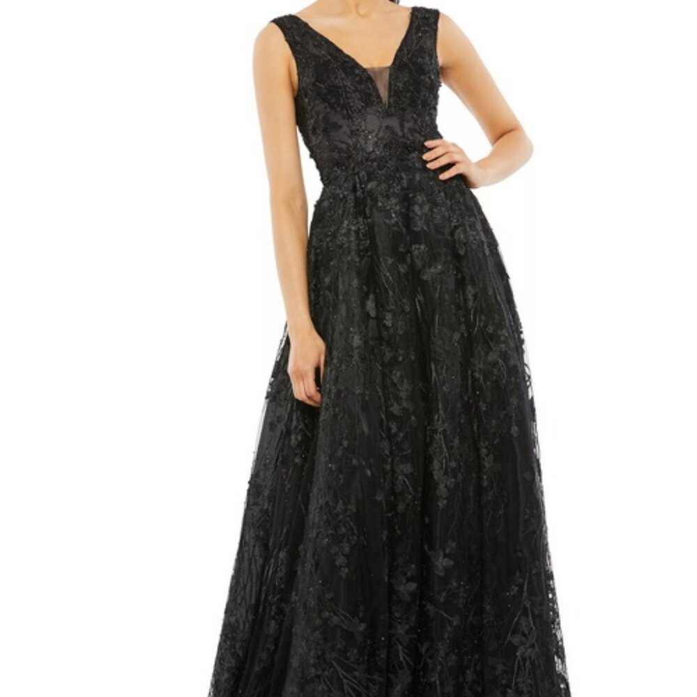 Mac Duggal Black Illusion Embroidered Sequin Sleeveless Gown